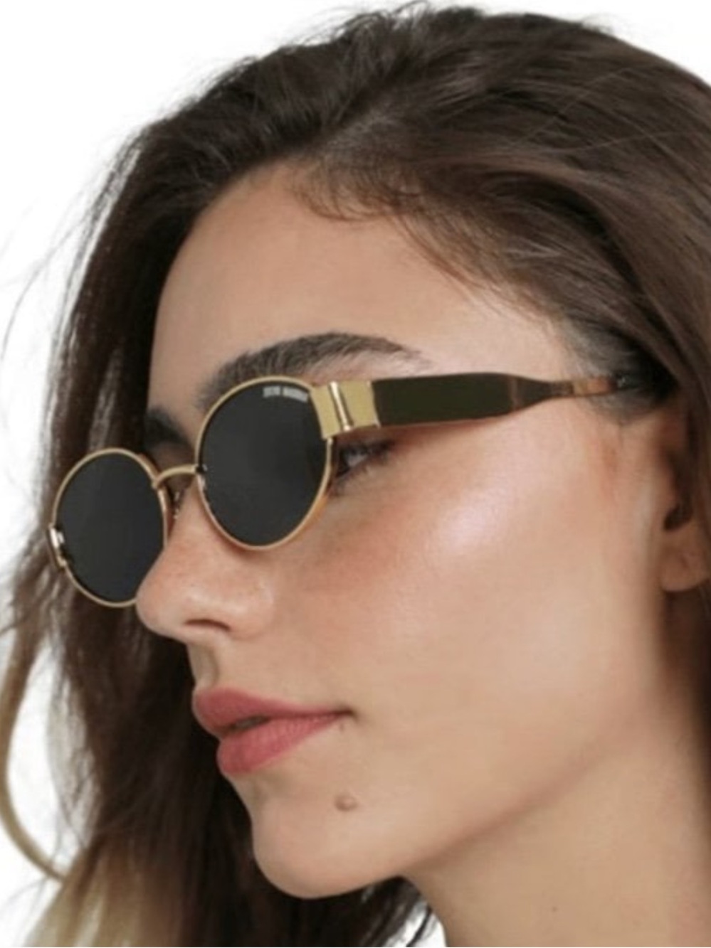 Steve Madden Mystie Sunglasses gold oval metal frame w dark olive green lenses